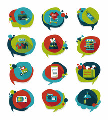 shopping speech bubble flat design background set, eps10