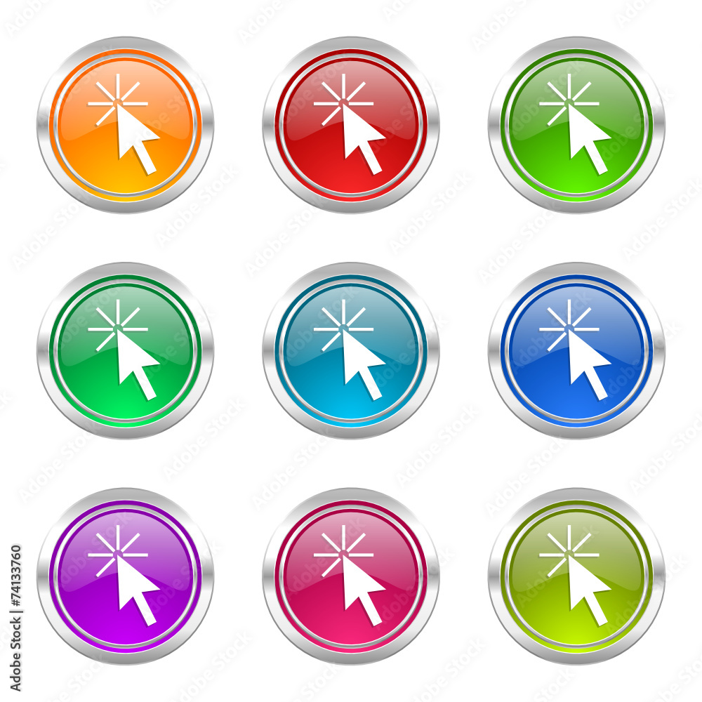 Poster click here colorful vector icons set