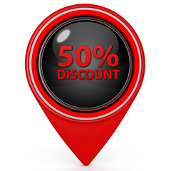 Discount 50 pointer icon on white background
