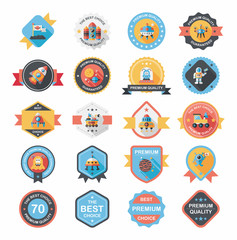 Space badge banner flat design background set, eps10