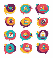 Space speech bubble flat design background set, eps10