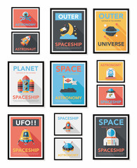 Space poster banner flat design background set, eps10