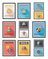 Space poster banner flat design background set, eps10