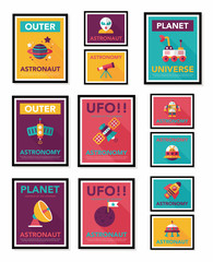 Space poster banner flat design background set, eps10