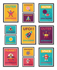 Space poster banner flat design background set, eps10