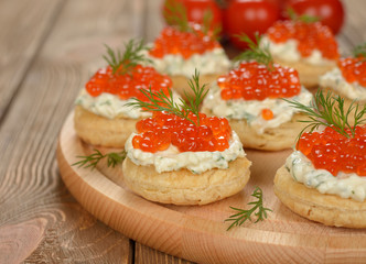 Appetizer with red caviar