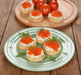 Appetizer with red caviar