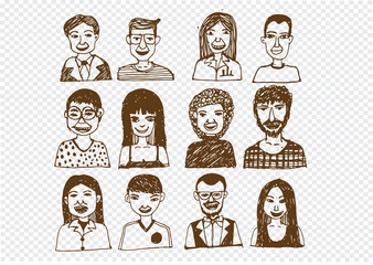 Set of people icons faces.  women, men character