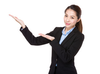 Businesswoman with open hand palm