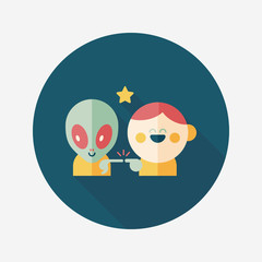 Space alien and boy friendship flat icon with long shadow,eps10