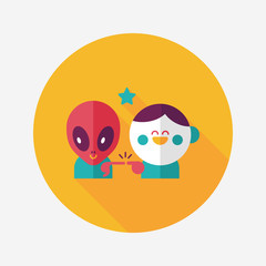 Space alien and boy friendship flat icon with long shadow,eps10