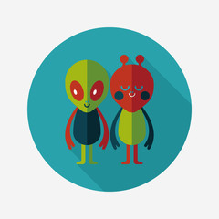 Space alien friendship flat icon with long shadow,eps10