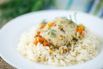 boiled rice with fish balls
