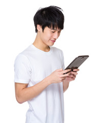 Fototapeta premium Asian Man use of tablet