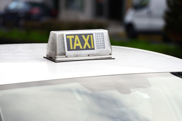taxi car in the city close up