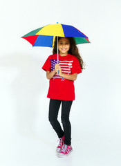 Smiling american girl with unbrella