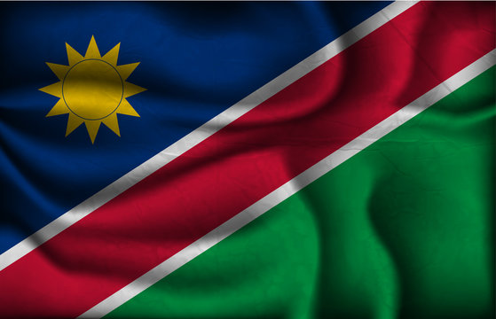 crumpled flag of Namibia on a light background