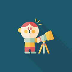 Space boy and telescope flat icon with long shadow,eps10