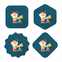 Space boy and telescope flat icon with long shadow,eps10