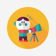 Space boy and telescope flat icon with long shadow,eps10