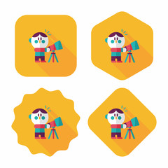 Space boy and telescope flat icon with long shadow,eps10