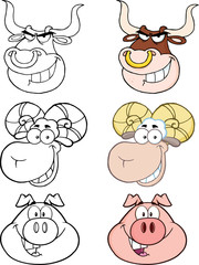 Animal Heads Cartoon Characters. Collection Set