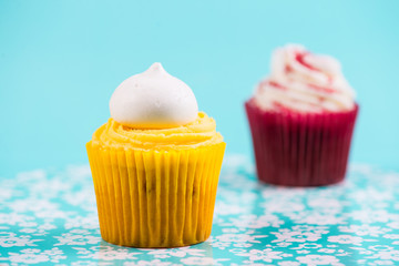 cup cakes on blue background