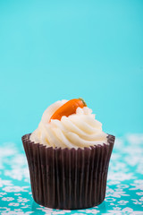 cup cake on blue background