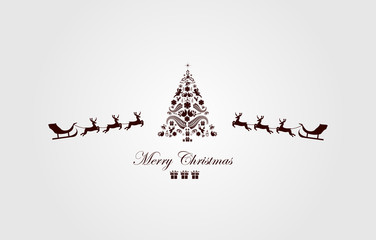 Vintage Christmas Card . Beautiful Christmas tree illustration