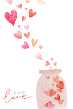 Watercolor cute romantic card