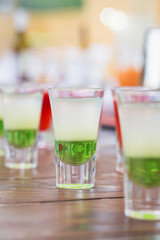 Raw of shot drinks