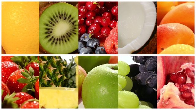 close up of diverse fruits, montage