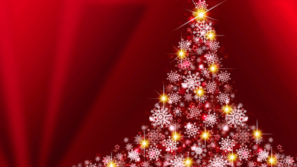 	White Christmas tree on red background.