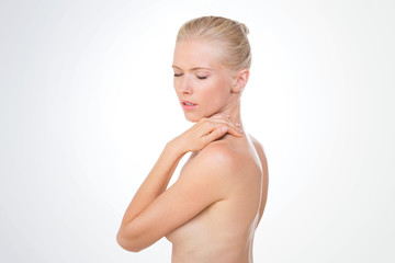 Obraz premium blond beauty thinking under the shower