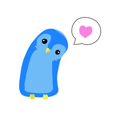 Cute little blue owl thinking of love
