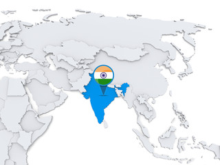 India on a map of Asia