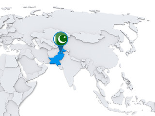 Pakistan on a map of Asia