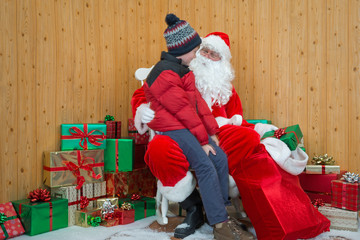 Boy visiting santas grotto