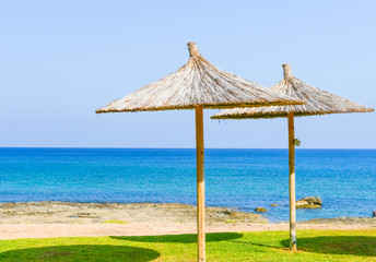 parasol of straw on the sea