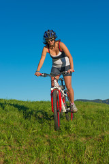 Obraz na płótnie Canvas girl in mountain bike