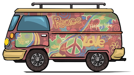 Classic vintage hippie van, bus, painted - obrazy, fototapety, plakaty