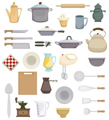 Set of abstract colorful kitchen related items