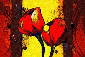 Poster Abstract flower oil painting © maxtor777