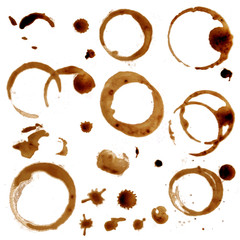 Spots and splashes of coffee isolated