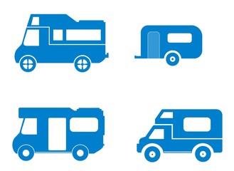 Camping-car et caravane en 4 icônes