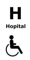Personne handicapée en fauteuil roulant devant un hôpital	