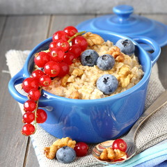 Healthy Tasty Homemade Oatmeal with Berries for Breakfast