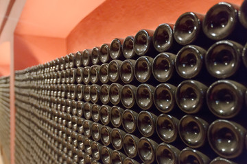  glass bottles in winery