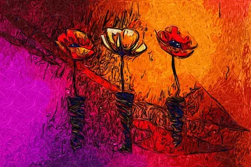 Schilderijen op glas Abstract flower oil painting © maxtor777