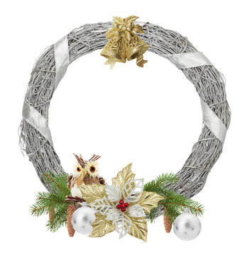 Silver Christmas Wreath Isolated On The White Background